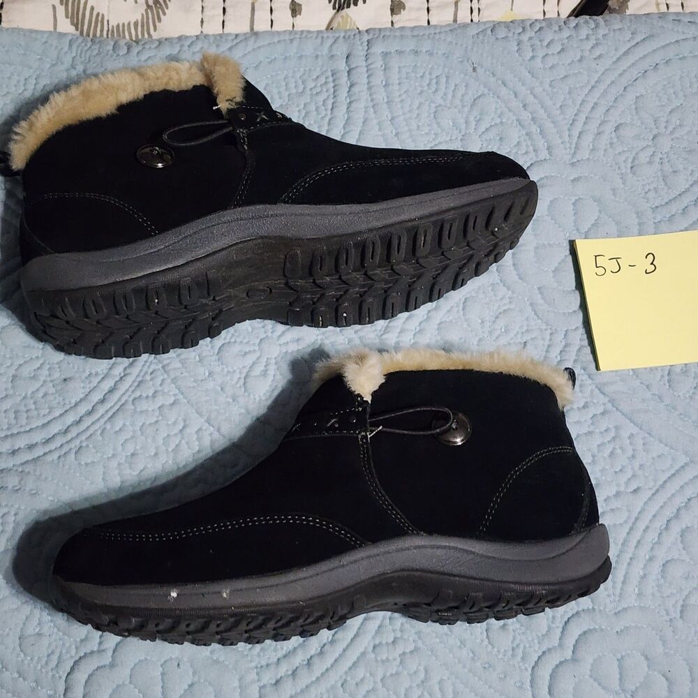 Easy Spirit Esserra Black Suede Faux Fur Lined Slip-On Ankle Bootie 8M